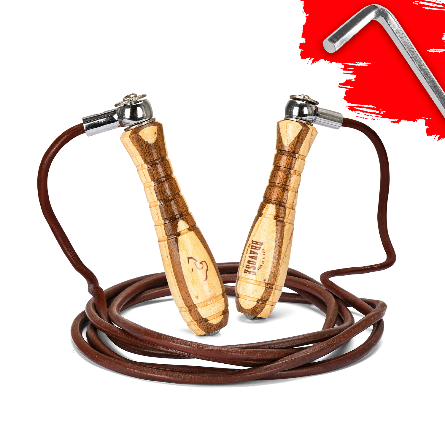 FitVora™ x Bravose: Pro Leather Skipping Rope - Classic Wooden Handles