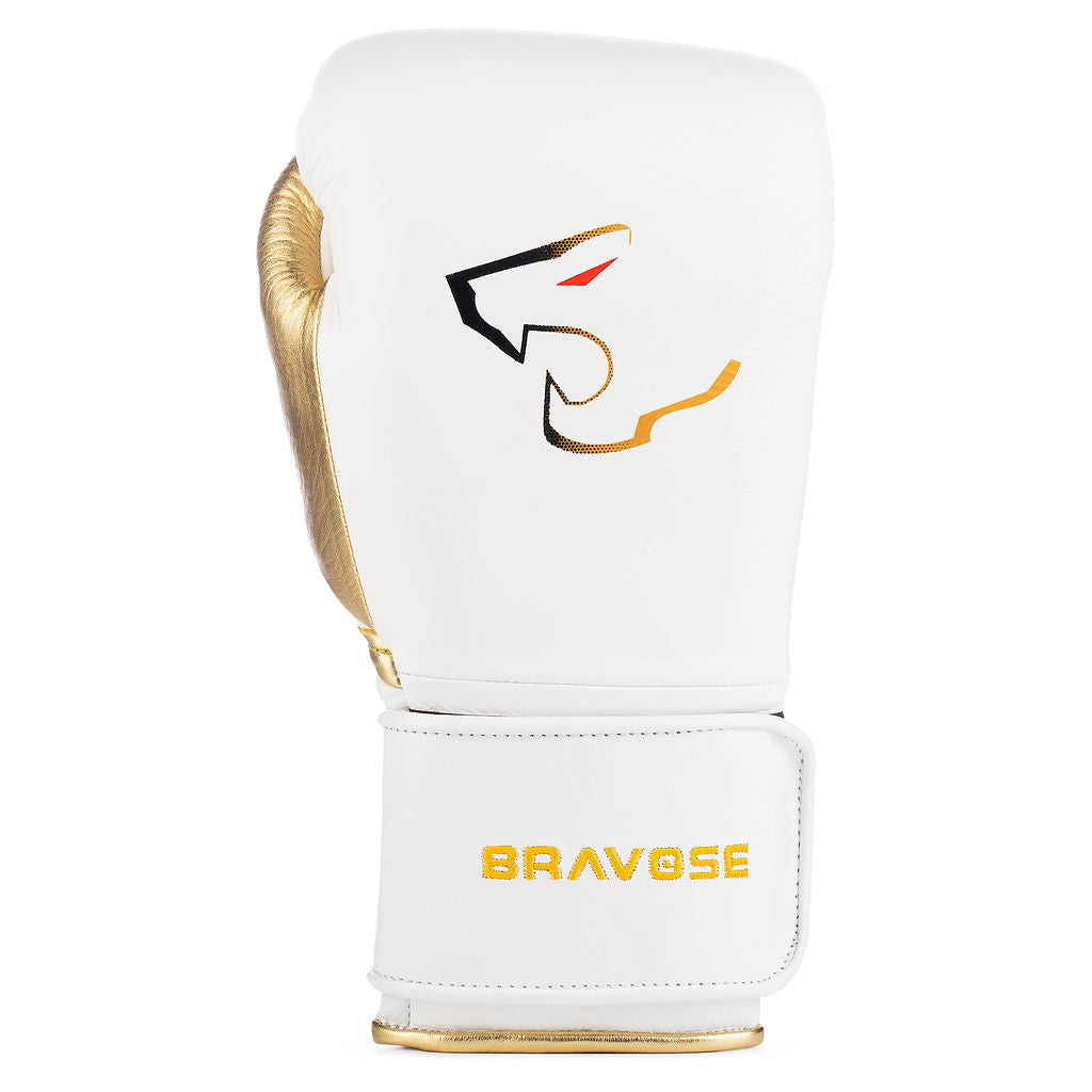 FitVora™ x Bravose: Elite Pro 2.0 Leather Boxing Gloves - White & Gold Edition